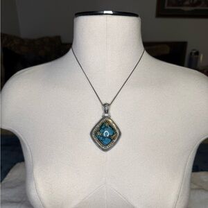 Chicos Elegant Silver and Blue Pendant Necklace